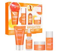 HochoLii Lot de 4 soins du visage à la vitamine C - Coffret cadeau de voyage - Rénovateur de la peau - Nourrissant et éclaircissant - Pour un teint éclatant - Gel nettoyant, toner, sérum et crème