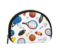 Hockey Elements Creative Motif Plein Format Imprimé Polyester Portable Mini Sac de Rangement Coquille Portefeuille en Forme de Coquille Petit Portefeuille Coquille Sac de Rangement, Noir , Taille