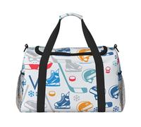 Hockey Elements Creative Pattern Hand Travel Bag - Grand sac fourre-tout réutilisable, parfait pour les activités de plein air, le sport, le camping et les courses, noir, One Size