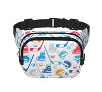 Hockey Elements Creative Pattern Print Fashion Waist Packs Square Layer Waist Bag Black Belt Bag with Adjustable Strap, noir, One Size