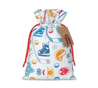 Hockey Elements Creative Pattern Printing Sac de Noël avec cordon de serrage pour anniversaire de Noël 12 x 17 cm