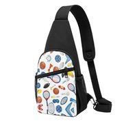 Hockey Elements Creative Pattern - Sac de poitrine imperméable imprimé pour la randonnée et les voyages - Sangle réglable, design léger avec plusieurs poches., Noir , Taille unique