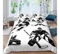 Hockey sur Glace 3D Housse De Couette 90X190 Cm Parure De Lit Adulte avec Fermeture Éclair, Parure Housse Couette 1/2 Personnes Imprimé en Microfibre avec 2 Taie d'oreiller -589P562Z890U