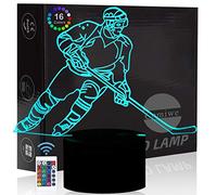 Hockey Sur Glace 3D Illusion Veilleuse Jouets,Décor de Maison LED Lampe de Chevet Table,Tactile & Télécommander 16 Couleurs,Cadeau d'Anniversaire de Noël Pour Filles Garçons Enfants Amis et Famille