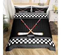 Hockey sur Glace Housse de Couette 140x200 Parures de Lit 1 Personne Imprimé 3D Microfibre Douce Style Sportif Housses Couette avec 2 Taies d'oreiller et Fermeture Éclair i.5948