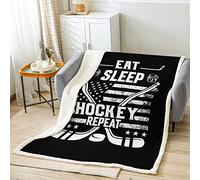 Hockey sur Glace Peluche Couverture Puck Hockey Laine Couverture Manger et Dormir Hockey sur Glace Sherpa Couverture Ice Sports Jeuxs Couverture en Peluche 150x200cm