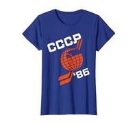 Hockey sur Glace UDSSR Russe cyrillique T-Shirt, Femme, Bleu Royal, S
