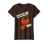 Hockey sur Glace UDSSR Russe cyrillique T-Shirt, Femme, Marron, XS