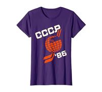 Hockey sur Glace UDSSR Russe cyrillique T-Shirt, Femme, Violet, S