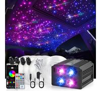 HOCO Kit de conversion de toit intérieur en étoilé, lumières d’ambiance en fibre optique 4 couleurs 32 W + 240 LED RGBW en forme de météores, double mode de contrôle, 1000 LED de décoration de toit, 1