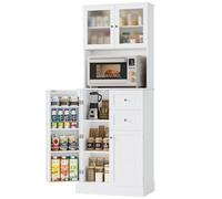 HOCSOK 182.5cm Buffet Haut Cuisine, Armoire Cuisine avec 4 Portes et 2 Tiroirs, Meuble de Rangement avec Etagères Réglables, Vaisselier Vitrine, Blanc