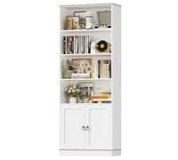 HOCSOK Bibliothèque, 188 cm Haut Étagère sur 7 Niveaux, Bibliothèque Meuble de Rangement Ouvert avec Grain Bois, pour Salon, Bureau, Salle à Manger, Blanc, 30 x 60 x 188 cm