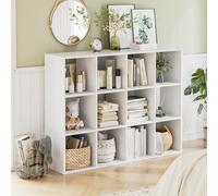 HOCSOK Bibliothèque, Armoire Étagère de Rangement avec 12 Compartiments, Meuble pour Dossier pour Bureau, Chambre, Salon Blanc PB015 120x91x29cm