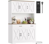 HOCSOK Buffet Cuisine 105x180 cm (BxH), Haut Armoire de Cuisine, Vaisselier avec Prises Électriques, avec 2 Tiroirs, Étagères Réglables, Meuble de Rangement pour Salle à Manger Salon