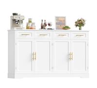 HOCSOK Buffet Cuisine, 150 cm Meuble Cuisine avec 4 Tiroirs 4 Portes, Blanc