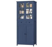 HOCSOK Buffet Cuisine, 180 cm Haut Vaisselier avec 2 Portes Vitrées, Armoire de Cuisine avec 4 Portes et 2 Tiroirs, Vitrine pour Salle à Manger, Bureau, Salon, Moderne, Bleu