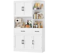 HOCSOK Buffet Cuisine, Haut Armoire de Cuisine, Vaisselier avec Plans de Travail et 2 Tiroirs, Étagère d'angle 3 Niveaux, 5 Türen, Étagère à Micro-Ondes, Meuble de Rangement pour Salle à Manger Salon