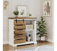 HOCSOK Buffet, Meuble de Rangement, Placard avec Porte Coulissante Imitation Grange, pour Cuisine, Salle à Manger, Salon, Couloir, Style Industriel, Vintage Marron et Blanc, 80,5x40x82,5 cm