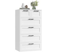 HOCSOK Commode 6 Tiroirs, Bois Armoire Chambre à Tiroirs, Haute Meuble de Rangement pour Salon, Chambre, Couloir, Blanche, 40 x 60 x 99,5