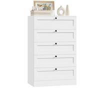 HOCSOK Commode Chambre, 111 cm Commode 5 Tiroirs, Meuble de Rangement, Chiffonnier pour Adulte, Salon, Couloir, Chambre d'enfant, 74x40x111 cm