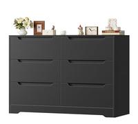 HOCSOK Commode Noire 6 Tiroirs, Meuble de Rangement | Poignées Courbes, Antibasculement, Bois Massif, Grande Commode Salon Rangement