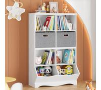 HOCSOK Étagère pour enfant, avec 8 compartiments de rangement et 2 tiroirs en tissu, étagère à jouets pour chambre à coucher, maternelle, blanche, 116 x 67 x 40 cm