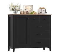 HOCSOK Meuble de Rangement, Buffet Salle a Manger 5 Tiroirs et 1 Porte, Placard de Cuisine avec Étagère Réglable pour Cuisine, Salle à Manger, Salon, Noir et Marron