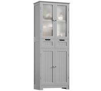 HOCSOK Meuble de Salle de Bain, Meuble de Rangement avec Tiroirs et Armoire avec la Porte, Armoire Haute en Bois pour Salon, Cuisine, Gris