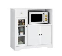 HOCSOK Meuble Micro-Ondes, Armoire de Cuisine, Buffet, avec 1 Tiroir 3 Portes, Passe-câbles, pour Cuisine, Salle à Manger, Salon, Blanc 90 x 40 x 82 cm (Blanc)