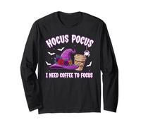 Hocus Pocus I Need Coffee to Focus Halloween Funny Teacher Manche Longue