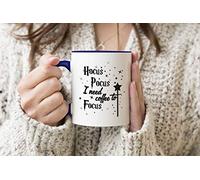 Hocus Pocus I Need Coffee To Focus Magic Wand Stars Funny Mug Blue Handle Mug Coffee Tea Mug 312ml Cup
