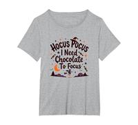 Hocus Pocus J'Ai Besoin de Chocolat pour me concentrer T-Shirt, Femme Grandes Tailles, Gris Chiné, 2X