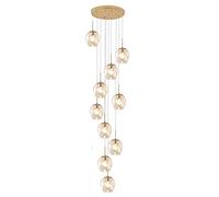 HODAGES Boule de Verre 12 lumières Lustre Goutte de Pluie, 220 cm Hauteur réglable Longue Suspension E27 Encastré à la Main en Verre soufflé Globe Plafonnier Nordic Decor Escalier Suspension Lampe B