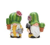 Hodao Lot de 2 nains de cactus - Décoration de table - Nains nordiques - Fait à la main - Décoration de jardin