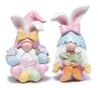 Hodao Lot de 2 Nains de Pâques avec Oreilles de Lapin - Adorables œufs Floraux sculptés à la Main, nœuds à Paillettes et Carotte Scintillante - Décoration en résine de qualité supérieure pour Salon