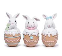 Hodao Lot de 3 Figurines de Lapin de Pâques en résine fabriquées à la Main pour la Maison et Les fêtes de Fin d'année (Marron)