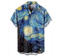 Hodaweisolp Chemise de bowling pour homme à manches courtes boutonnée hawaïenne décontractée imprimée ample Van Gogh Nuit étoilée M