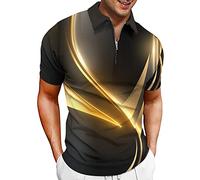 Hodaweisolp Polo de golf 3D pour homme, Chemise Manches Courtes avec Fermeture Éclair, Z-Gold Impression 3D, Taille L