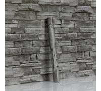 Hode Papier Peint Adhesif Effet Brique Gris Foncé 44X1000cm, Pierre Feuilles Autocollant Amovible Décoratif, PVC Vinyle Film Imperméable pour Mur de Salon Cuisine Chambre Meubles