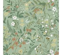 Hode Papier Peint Autocollant Rouleau Adhesif Mural Meuble, Revetement Film Adhesif Meuble Cuisine Decoratif, Papier Peint Vert Vintage Tropical Feuillage Fleuri Motif Floral Vert 44×300cm