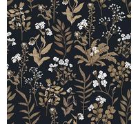 Hode Papier Peint Autocollant Rouleau Adhesif Mural Meuble, Revetement Film Adhesif Meuble Cuisine Decoratif, Papier Peint Vert Vintage Tropical Feuillage Fleuri Motif Floral Noir 44×300cm