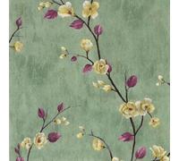 Hode Papier Peint Autocollant Rouleau Adhesif Mural Meuble, Revetement Film Adhesif Meuble Cuisine Decoratif, Papier Peint Vert Vintage Tropical Feuillage Fleuri Motif Vert Floral Prune 44×300cm