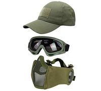 Hodeacc Lot de 3 Masques Tactiques pour Airsoft,Casquette de Baseball,Demi-Masque réglable en Maille avec Protection des Oreilles,Chapeau de Protection des Yeux pour extérieur Airsoft/BB/CS