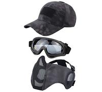 Hodeacc Lot de 3 Masques Tactiques pour Airsoft,Casquette de Baseball,Demi-Masque réglable en Maille avec Protection des Oreilles,Chapeau de Protection des Yeux pour extérieur Airsoft/BB/CS