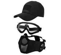 Hodeacc Lot de 3 Masques Tactiques pour Airsoft,Casquette de Baseball,Demi-Masque réglable en Maille avec Protection des Oreilles,Chapeau de Protection des Yeux pour extérieur Airsoft/BB/CS