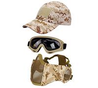 Hodeacc Lot de 3 Masques Tactiques pour Airsoft,Casquette de Baseball,Demi-Masque réglable en Maille avec Protection des Oreilles,Chapeau de Protection des Yeux pour extérieur Airsoft/BB/CS