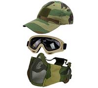 Hodeacc Lot de 3 Masques Tactiques pour Airsoft,Casquette de Baseball,Demi-Masque réglable en Maille avec Protection des Oreilles,Chapeau de Protection des Yeux pour extérieur Airsoft/BB/CS