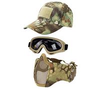 Hodeacc Lot de 3 Masques Tactiques pour Airsoft,Casquette de Baseball,Demi-Masque réglable en Maille avec Protection des Oreilles,Chapeau de Protection des Yeux pour extérieur Airsoft/BB/CS
