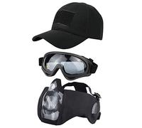 Hodeacc Lot de 3 Masques Tactiques pour Airsoft,Casquette de Baseball,Demi-Masque réglable en Maille avec Protection des Oreilles,Chapeau de Protection des Yeux pour extérieur Airsoft/BB/CS