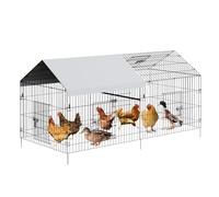Hodeffior Poulailler en métal - 220 x 100 x 100 cm - Résistant à l'hiver - Enclos extérieur pour petits animaux - Avec bâche de toit - Pour poules, canards, cailles, petits animaux